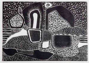 Granite Shore | 25" x 19" (framed), woodcut, 1984
