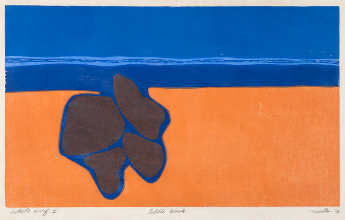 Roger Martin, Pebble Beach, 20 x 12, woodcut, 1973